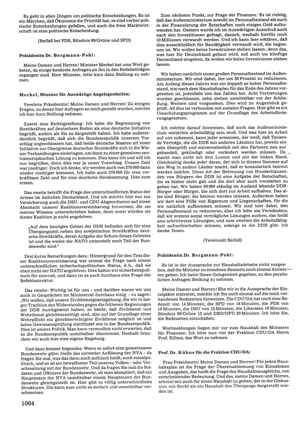 Tagungen der Volkskammer (VK) der Deutschen Demokratischen Republik (DDR), 10. Wahlperiode 1990, Seite 1064 (VK. DDR 10. WP. 1990, Prot. Tg. 1-38, 5.4.-2.10.1990, S. 1064)