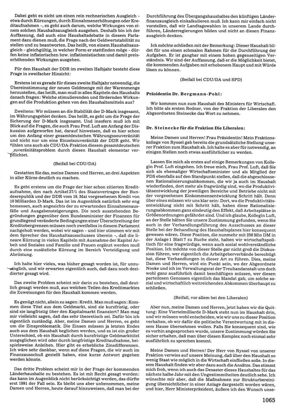 Tagungen der Volkskammer (VK) der Deutschen Demokratischen Republik (DDR), 10. Wahlperiode 1990, Seite 1065 (VK. DDR 10. WP. 1990, Prot. Tg. 1-38, 5.4.-2.10.1990, S. 1065)