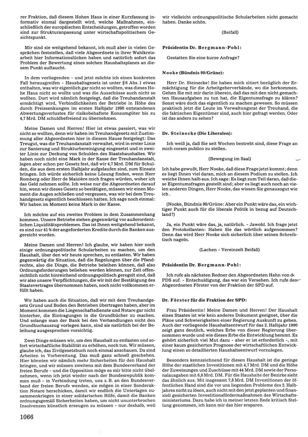 Tagungen der Volkskammer (VK) der Deutschen Demokratischen Republik (DDR), 10. Wahlperiode 1990, Seite 1066 (VK. DDR 10. WP. 1990, Prot. Tg. 1-38, 5.4.-2.10.1990, S. 1066)