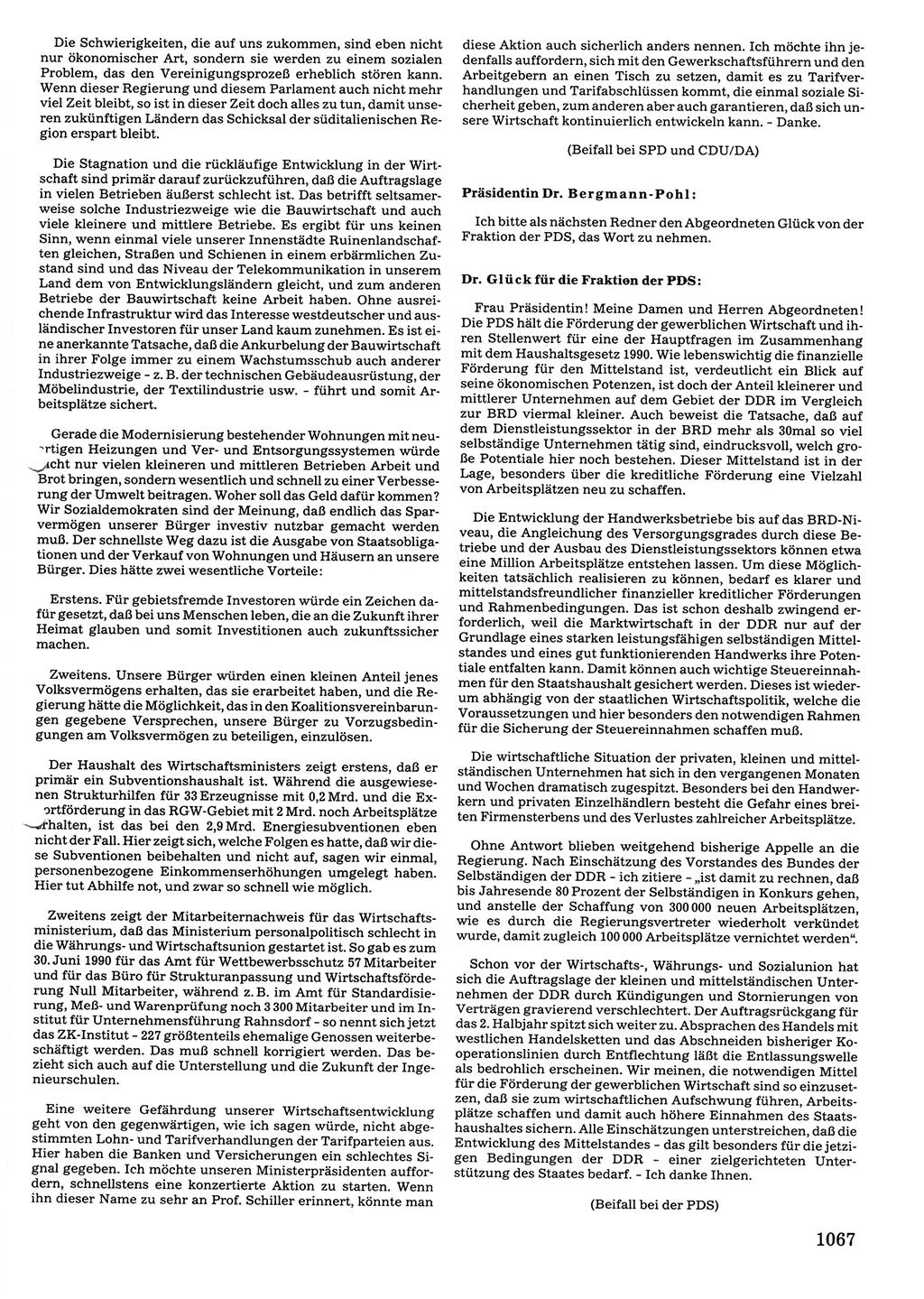 Tagungen der Volkskammer (VK) der Deutschen Demokratischen Republik (DDR), 10. Wahlperiode 1990, Seite 1067 (VK. DDR 10. WP. 1990, Prot. Tg. 1-38, 5.4.-2.10.1990, S. 1067)
