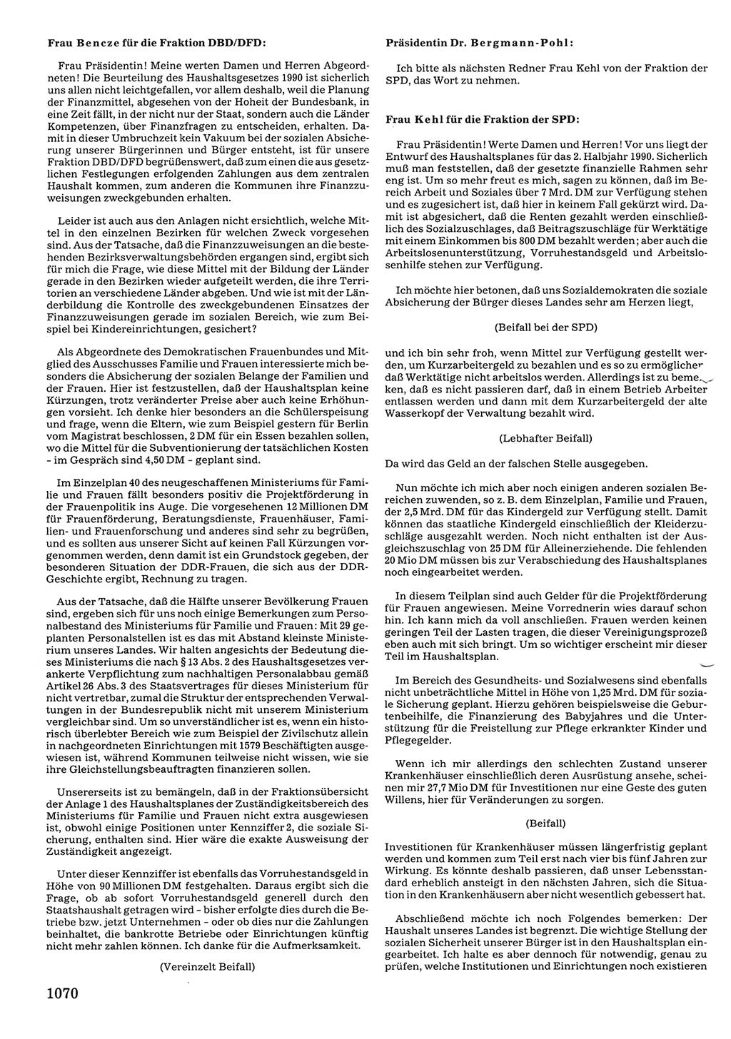 Tagungen der Volkskammer (VK) der Deutschen Demokratischen Republik (DDR), 10. Wahlperiode 1990, Seite 1070 (VK. DDR 10. WP. 1990, Prot. Tg. 1-38, 5.4.-2.10.1990, S. 1070)