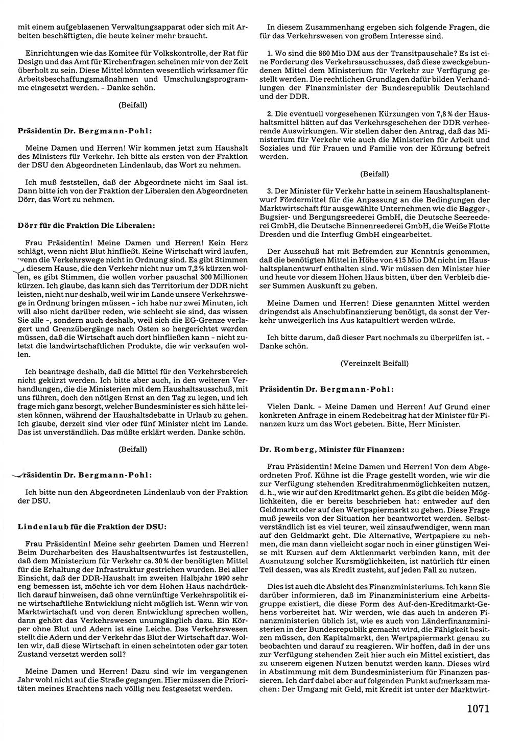 Tagungen der Volkskammer (VK) der Deutschen Demokratischen Republik (DDR), 10. Wahlperiode 1990, Seite 1071 (VK. DDR 10. WP. 1990, Prot. Tg. 1-38, 5.4.-2.10.1990, S. 1071)