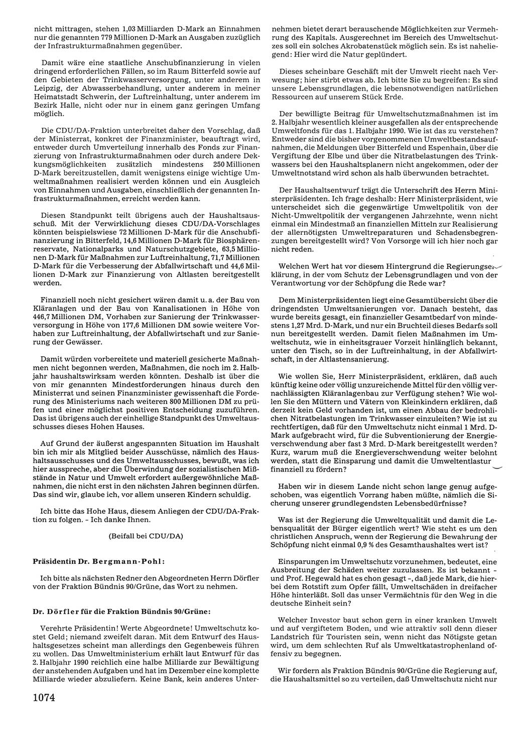 Tagungen der Volkskammer (VK) der Deutschen Demokratischen Republik (DDR), 10. Wahlperiode 1990, Seite 1074 (VK. DDR 10. WP. 1990, Prot. Tg. 1-38, 5.4.-2.10.1990, S. 1074)