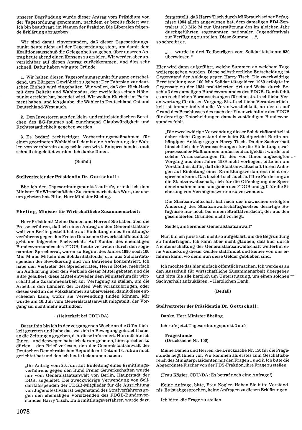 Tagungen der Volkskammer (VK) der Deutschen Demokratischen Republik (DDR), 10. Wahlperiode 1990, Seite 1078 (VK. DDR 10. WP. 1990, Prot. Tg. 1-38, 5.4.-2.10.1990, S. 1078)