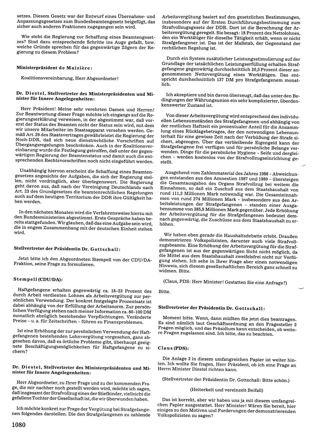 Tagungen der Volkskammer (VK) der Deutschen Demokratischen Republik (DDR), 10. Wahlperiode 1990, Seite 1080 (VK. DDR 10. WP. 1990, Prot. Tg. 1-38, 5.4.-2.10.1990, S. 1080)