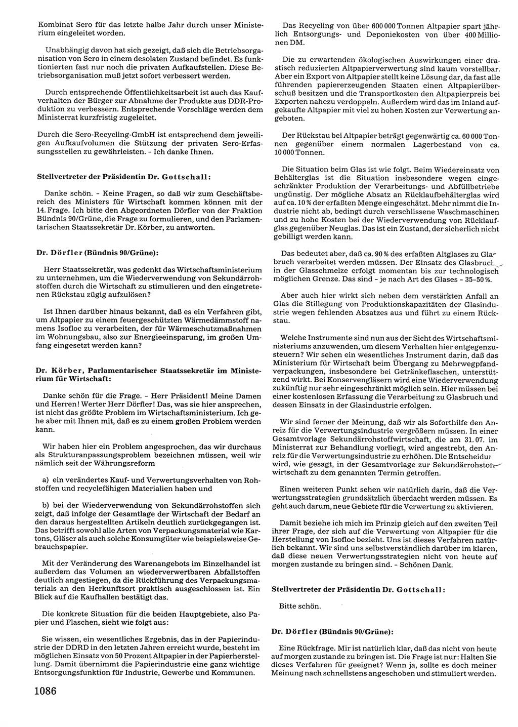 Tagungen der Volkskammer (VK) der Deutschen Demokratischen Republik (DDR), 10. Wahlperiode 1990, Seite 1086 (VK. DDR 10. WP. 1990, Prot. Tg. 1-38, 5.4.-2.10.1990, S. 1086)