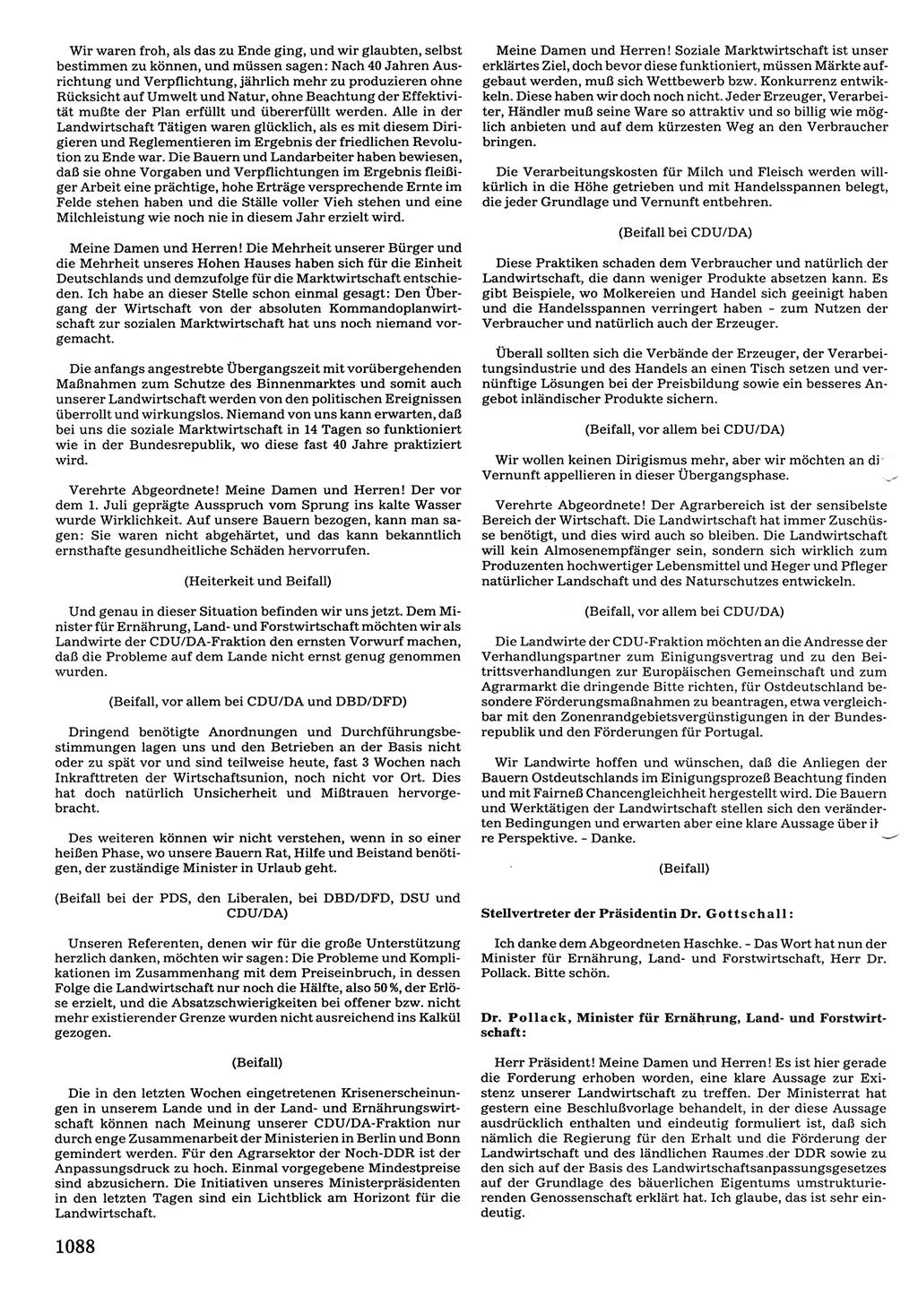 Tagungen der Volkskammer (VK) der Deutschen Demokratischen Republik (DDR), 10. Wahlperiode 1990, Seite 1088 (VK. DDR 10. WP. 1990, Prot. Tg. 1-38, 5.4.-2.10.1990, S. 1088)