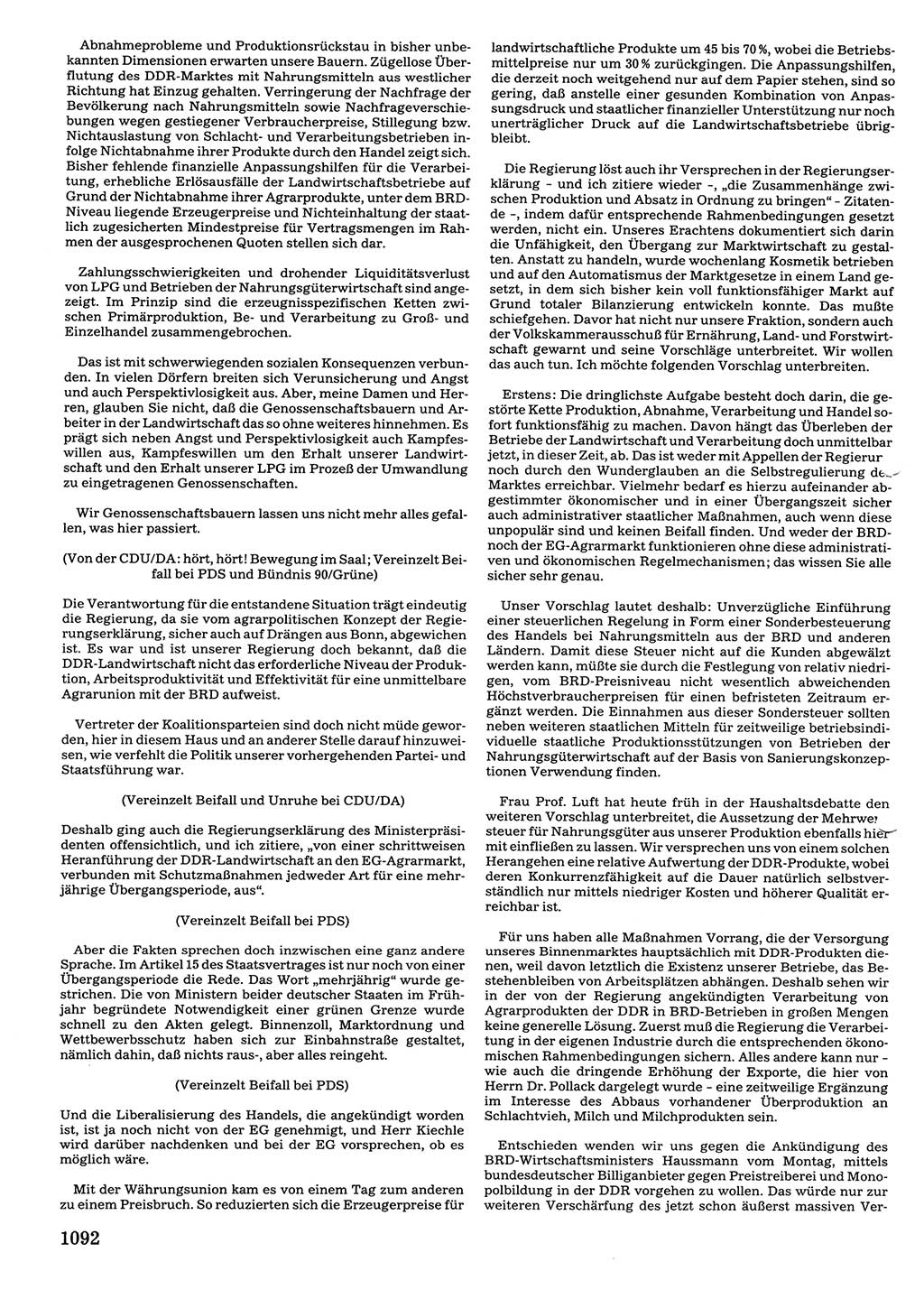 Tagungen der Volkskammer (VK) der Deutschen Demokratischen Republik (DDR), 10. Wahlperiode 1990, Seite 1092 (VK. DDR 10. WP. 1990, Prot. Tg. 1-38, 5.4.-2.10.1990, S. 1092)