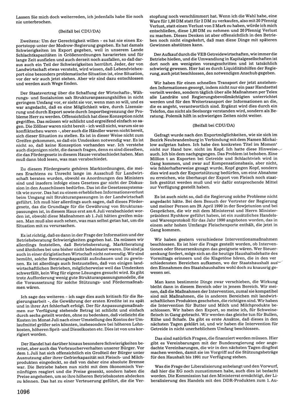 Tagungen der Volkskammer (VK) der Deutschen Demokratischen Republik (DDR), 10. Wahlperiode 1990, Seite 1096 (VK. DDR 10. WP. 1990, Prot. Tg. 1-38, 5.4.-2.10.1990, S. 1096)