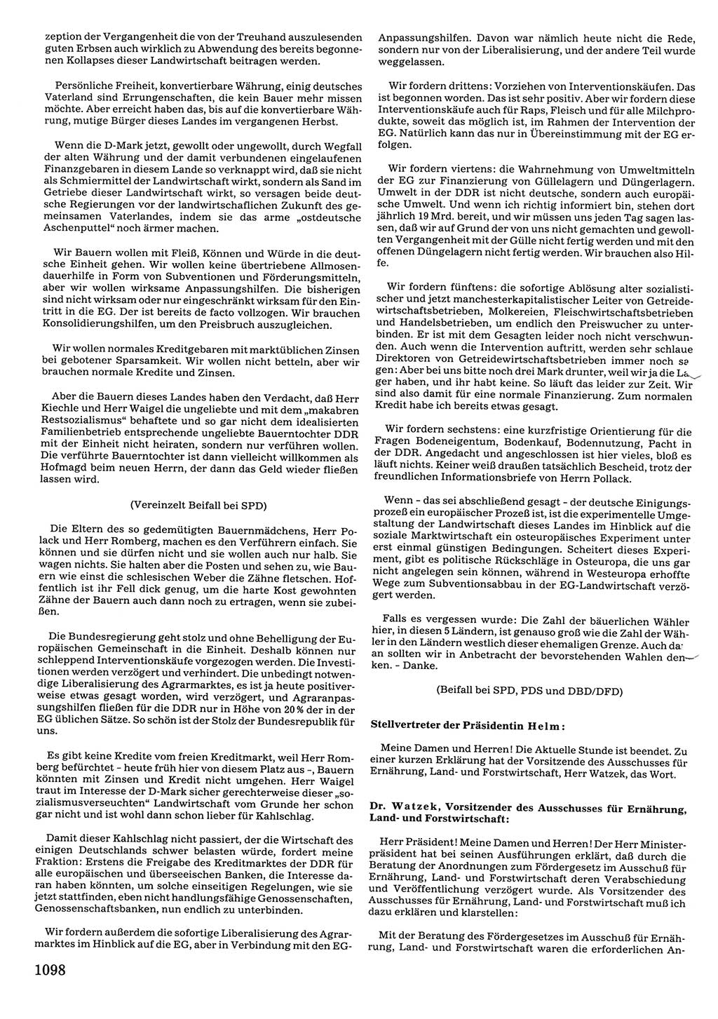 Tagungen der Volkskammer (VK) der Deutschen Demokratischen Republik (DDR), 10. Wahlperiode 1990, Seite 1098 (VK. DDR 10. WP. 1990, Prot. Tg. 1-38, 5.4.-2.10.1990, S. 1098)