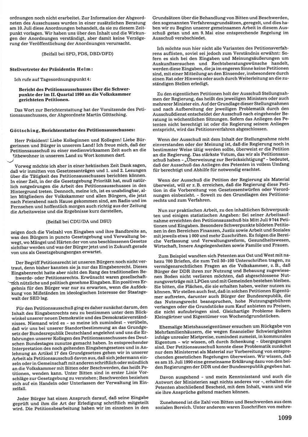 Tagungen der Volkskammer (VK) der Deutschen Demokratischen Republik (DDR), 10. Wahlperiode 1990, Seite 1099 (VK. DDR 10. WP. 1990, Prot. Tg. 1-38, 5.4.-2.10.1990, S. 1099)