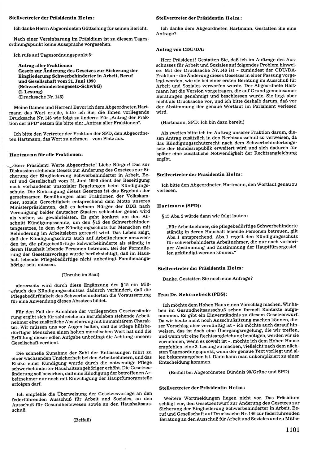 Tagungen der Volkskammer (VK) der Deutschen Demokratischen Republik (DDR), 10. Wahlperiode 1990, Seite 1101 (VK. DDR 10. WP. 1990, Prot. Tg. 1-38, 5.4.-2.10.1990, S. 1101)
