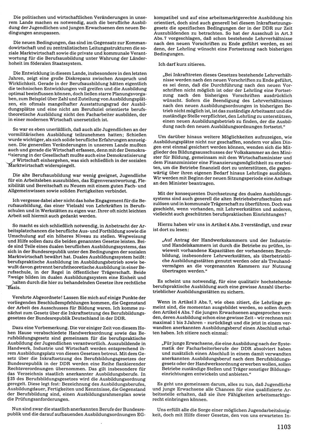 Tagungen der Volkskammer (VK) der Deutschen Demokratischen Republik (DDR), 10. Wahlperiode 1990, Seite 1103 (VK. DDR 10. WP. 1990, Prot. Tg. 1-38, 5.4.-2.10.1990, S. 1103)