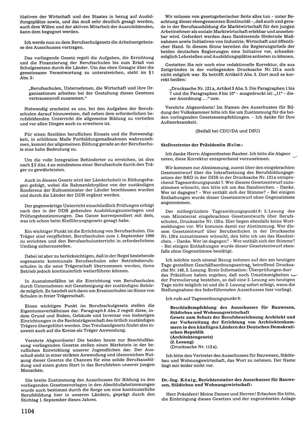 Tagungen der Volkskammer (VK) der Deutschen Demokratischen Republik (DDR), 10. Wahlperiode 1990, Seite 1104 (VK. DDR 10. WP. 1990, Prot. Tg. 1-38, 5.4.-2.10.1990, S. 1104)