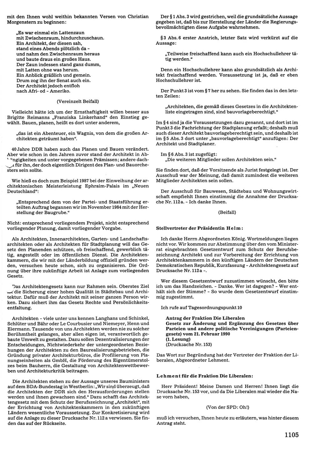 Tagungen der Volkskammer (VK) der Deutschen Demokratischen Republik (DDR), 10. Wahlperiode 1990, Seite 1105 (VK. DDR 10. WP. 1990, Prot. Tg. 1-38, 5.4.-2.10.1990, S. 1105)