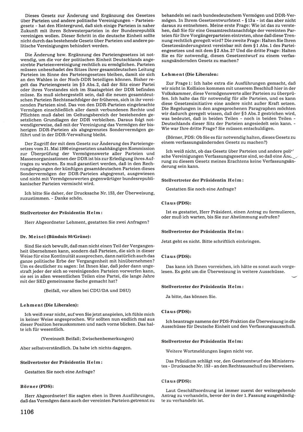 Tagungen der Volkskammer (VK) der Deutschen Demokratischen Republik (DDR), 10. Wahlperiode 1990, Seite 1106 (VK. DDR 10. WP. 1990, Prot. Tg. 1-38, 5.4.-2.10.1990, S. 1106)