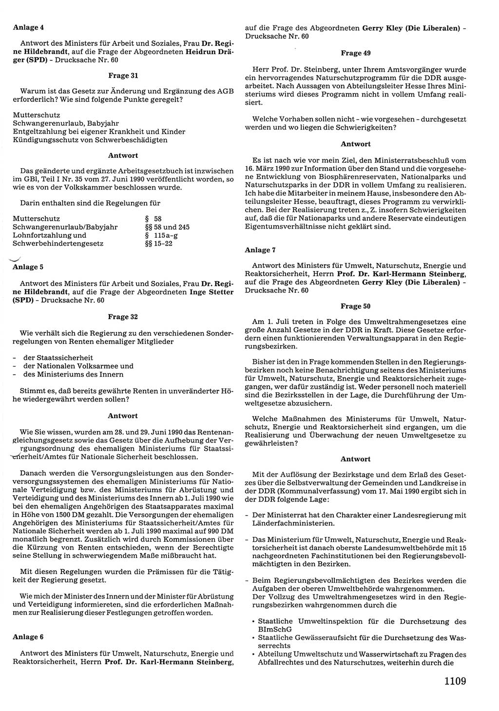 Tagungen der Volkskammer (VK) der Deutschen Demokratischen Republik (DDR), 10. Wahlperiode 1990, Seite 1109 (VK. DDR 10. WP. 1990, Prot. Tg. 1-38, 5.4.-2.10.1990, S. 1109)