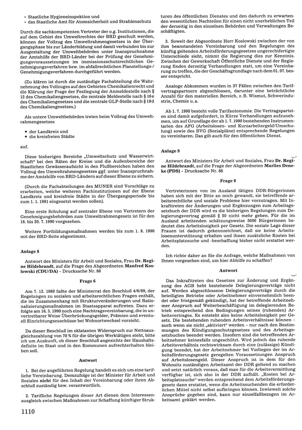 Tagungen der Volkskammer (VK) der Deutschen Demokratischen Republik (DDR), 10. Wahlperiode 1990, Seite 1110 (VK. DDR 10. WP. 1990, Prot. Tg. 1-38, 5.4.-2.10.1990, S. 1110)