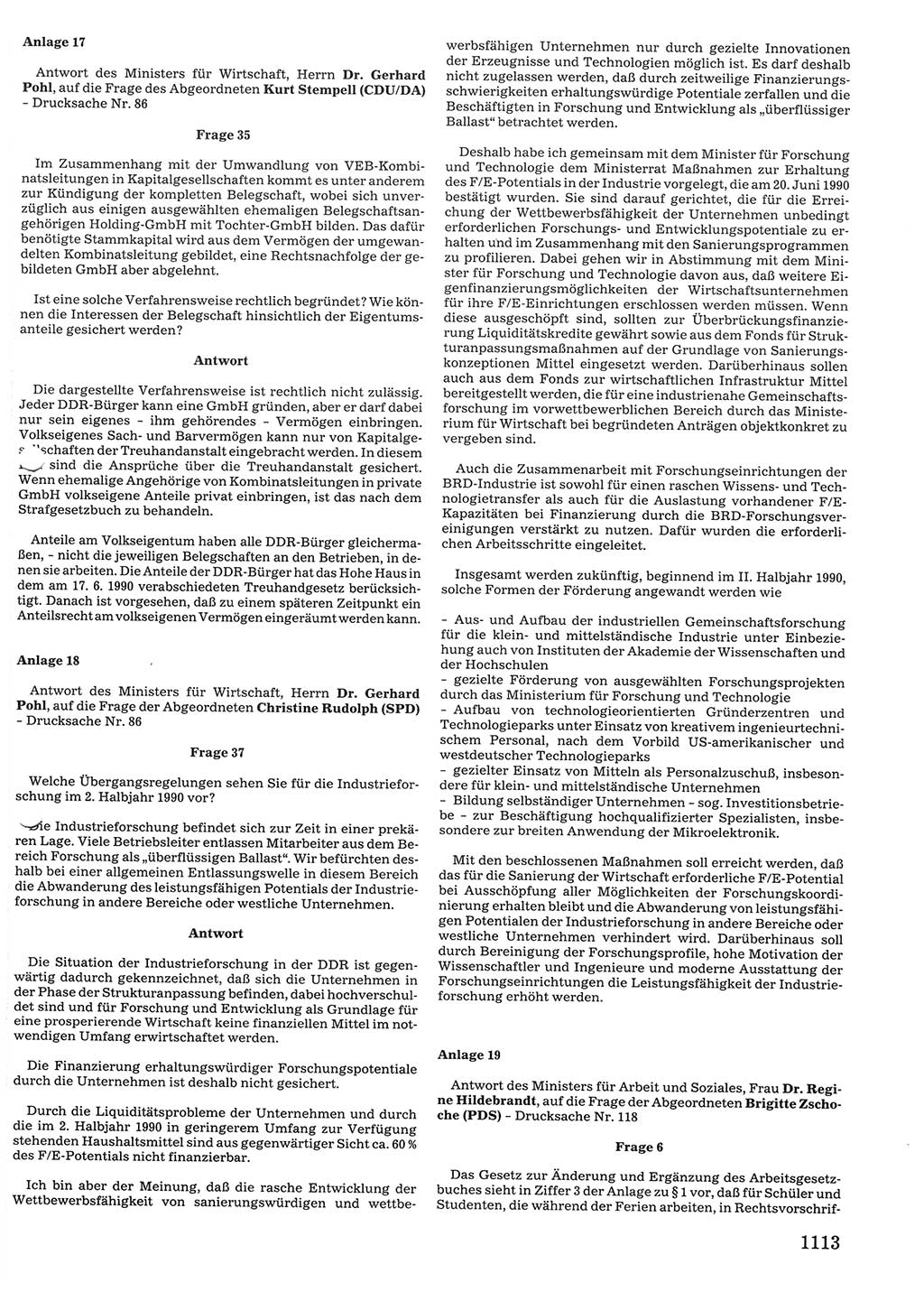 Tagungen der Volkskammer (VK) der Deutschen Demokratischen Republik (DDR), 10. Wahlperiode 1990, Seite 1113 (VK. DDR 10. WP. 1990, Prot. Tg. 1-38, 5.4.-2.10.1990, S. 1113)