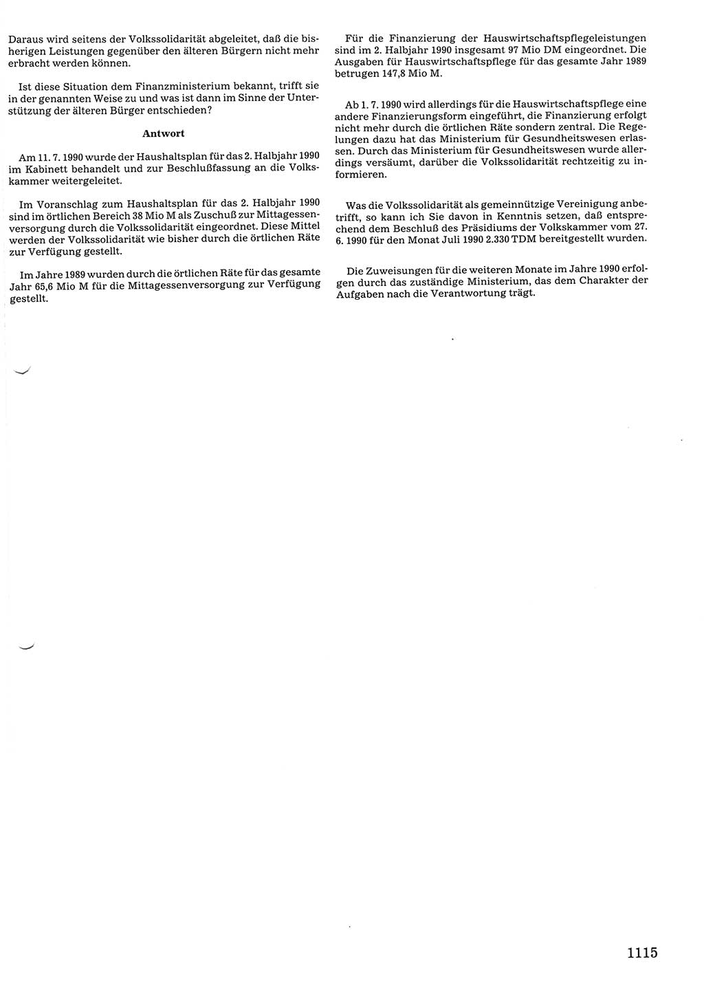 Tagungen der Volkskammer (VK) der Deutschen Demokratischen Republik (DDR), 10. Wahlperiode 1990, Seite 1115 (VK. DDR 10. WP. 1990, Prot. Tg. 1-38, 5.4.-2.10.1990, S. 1115)