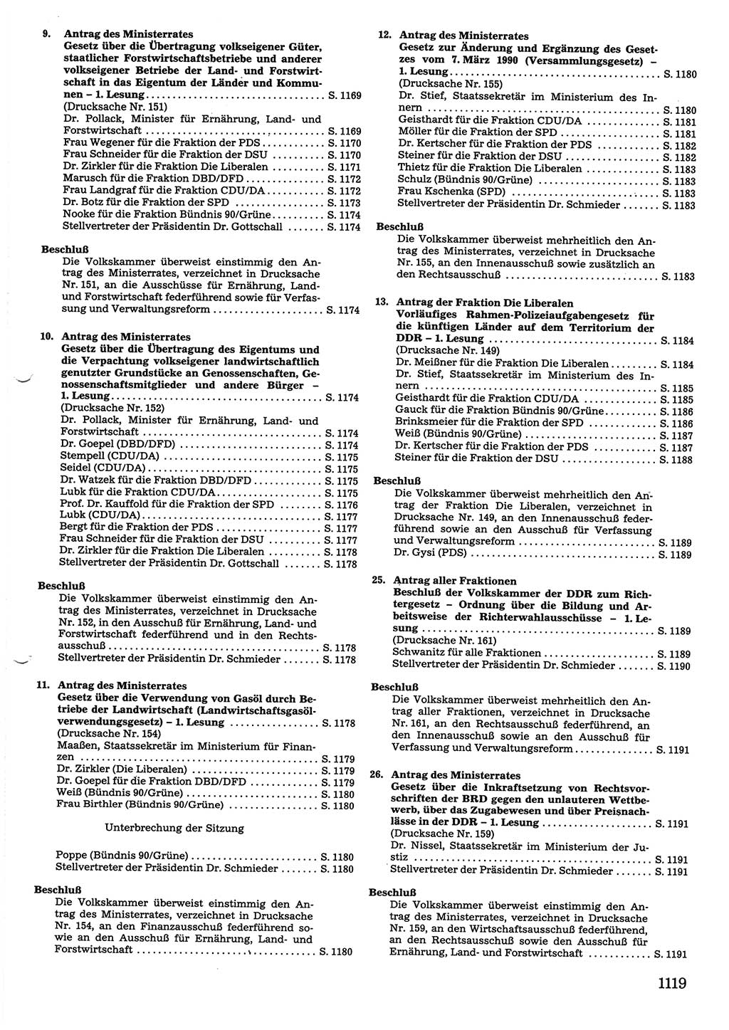 Tagungen der Volkskammer (VK) der Deutschen Demokratischen Republik (DDR), 10. Wahlperiode 1990, Seite 1119 (VK. DDR 10. WP. 1990, Prot. Tg. 1-38, 5.4.-2.10.1990, S. 1119)