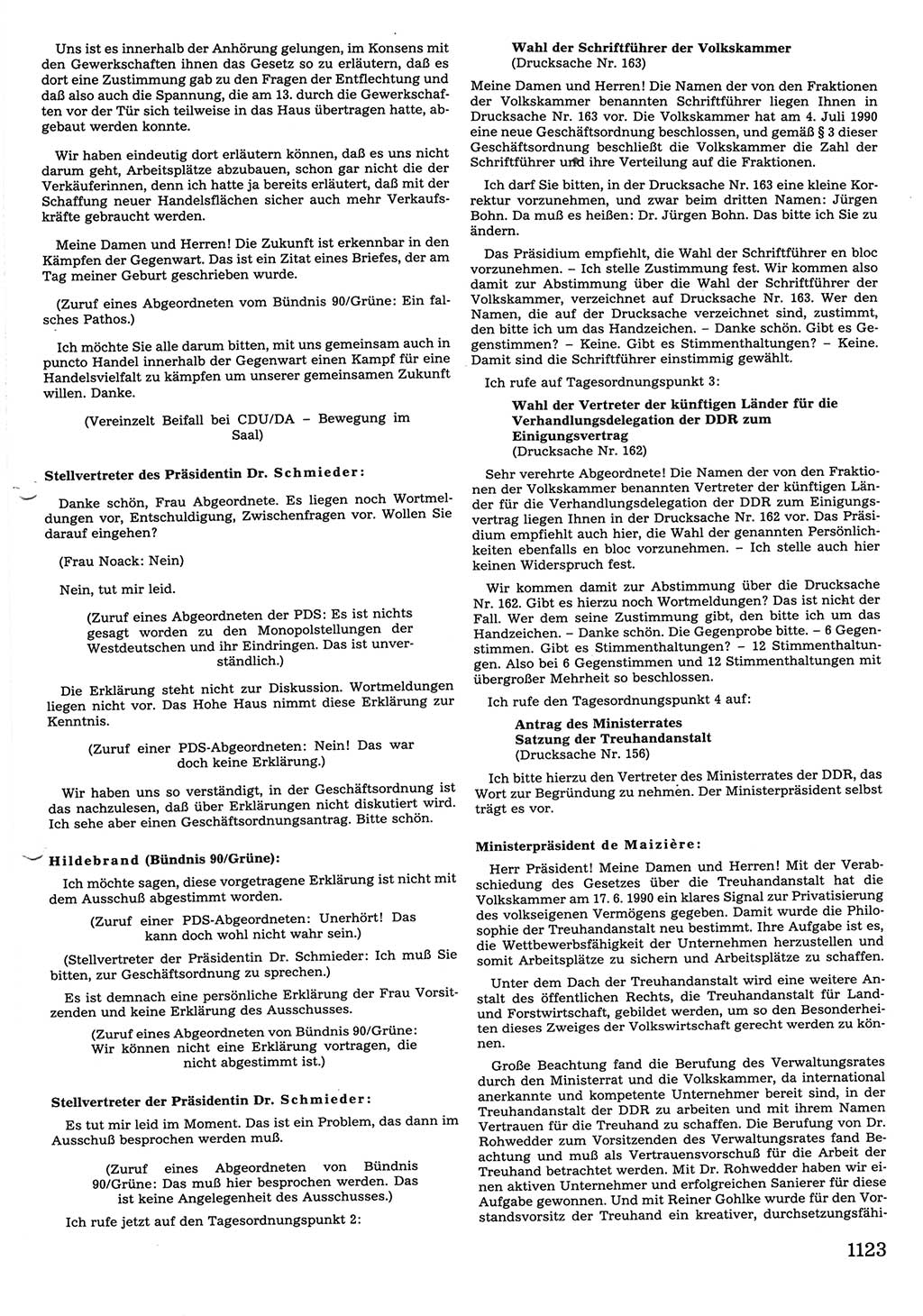 Tagungen der Volkskammer (VK) der Deutschen Demokratischen Republik (DDR), 10. Wahlperiode 1990, Seite 1123 (VK. DDR 10. WP. 1990, Prot. Tg. 1-38, 5.4.-2.10.1990, S. 1123)