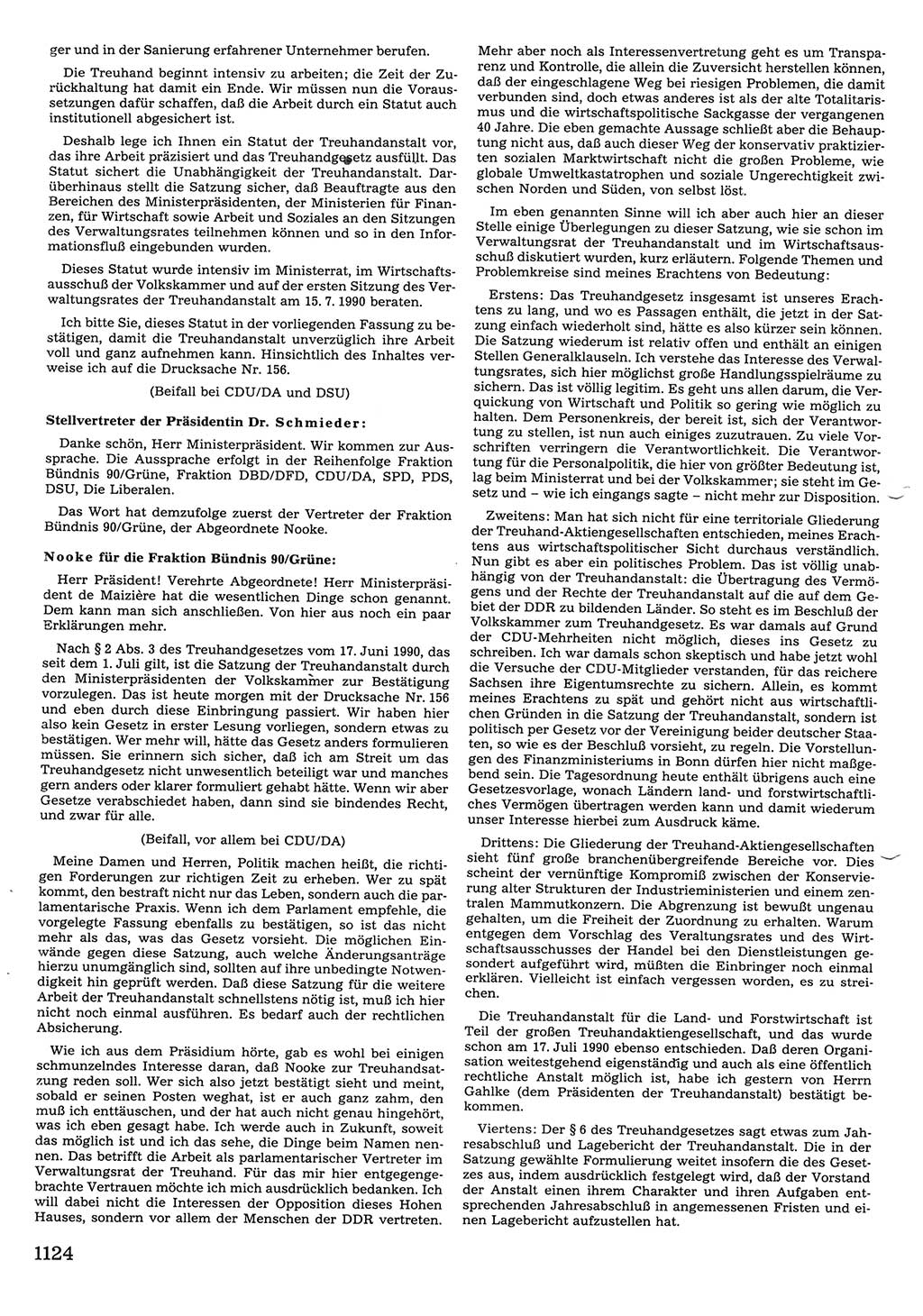 Tagungen der Volkskammer (VK) der Deutschen Demokratischen Republik (DDR), 10. Wahlperiode 1990, Seite 1124 (VK. DDR 10. WP. 1990, Prot. Tg. 1-38, 5.4.-2.10.1990, S. 1124)