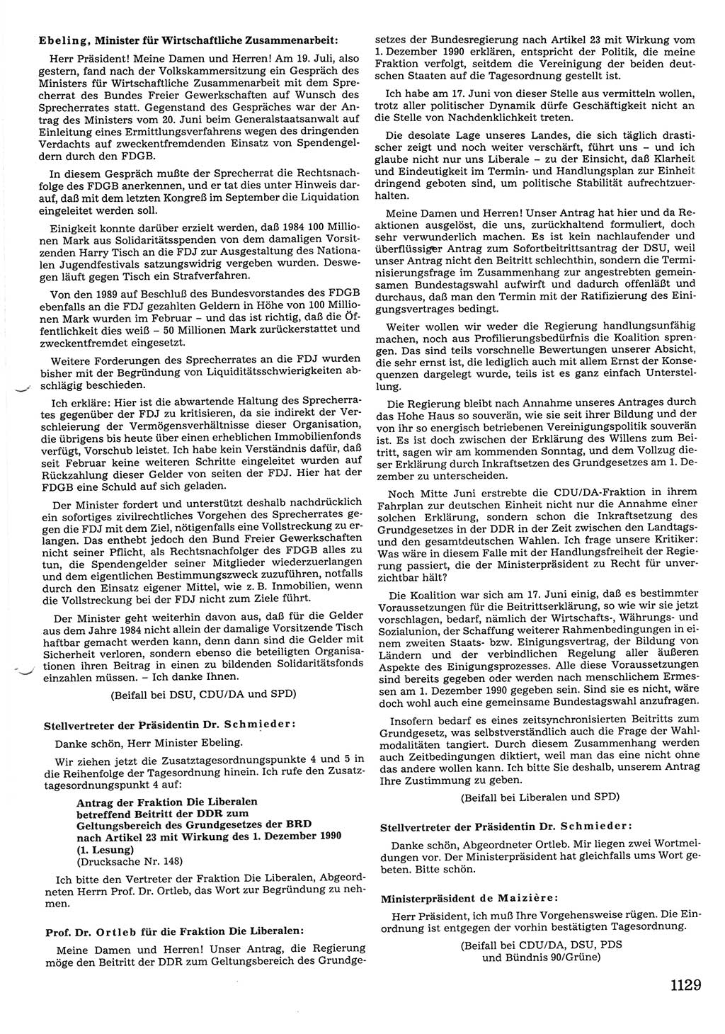 Tagungen der Volkskammer (VK) der Deutschen Demokratischen Republik (DDR), 10. Wahlperiode 1990, Seite 1129 (VK. DDR 10. WP. 1990, Prot. Tg. 1-38, 5.4.-2.10.1990, S. 1129)