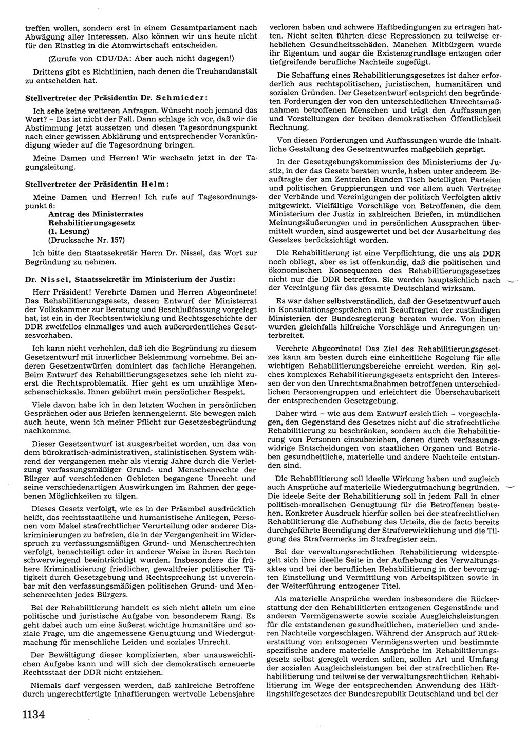 Tagungen der Volkskammer (VK) der Deutschen Demokratischen Republik (DDR), 10. Wahlperiode 1990, Seite 1134 (VK. DDR 10. WP. 1990, Prot. Tg. 1-38, 5.4.-2.10.1990, S. 1134)