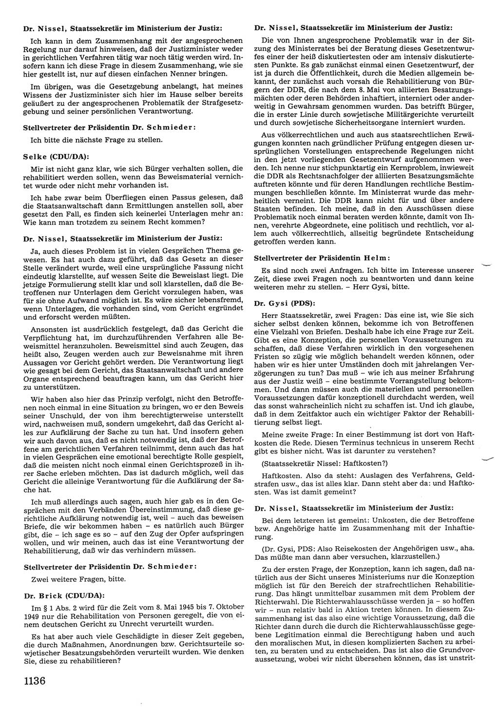 Tagungen der Volkskammer (VK) der Deutschen Demokratischen Republik (DDR), 10. Wahlperiode 1990, Seite 1136 (VK. DDR 10. WP. 1990, Prot. Tg. 1-38, 5.4.-2.10.1990, S. 1136)