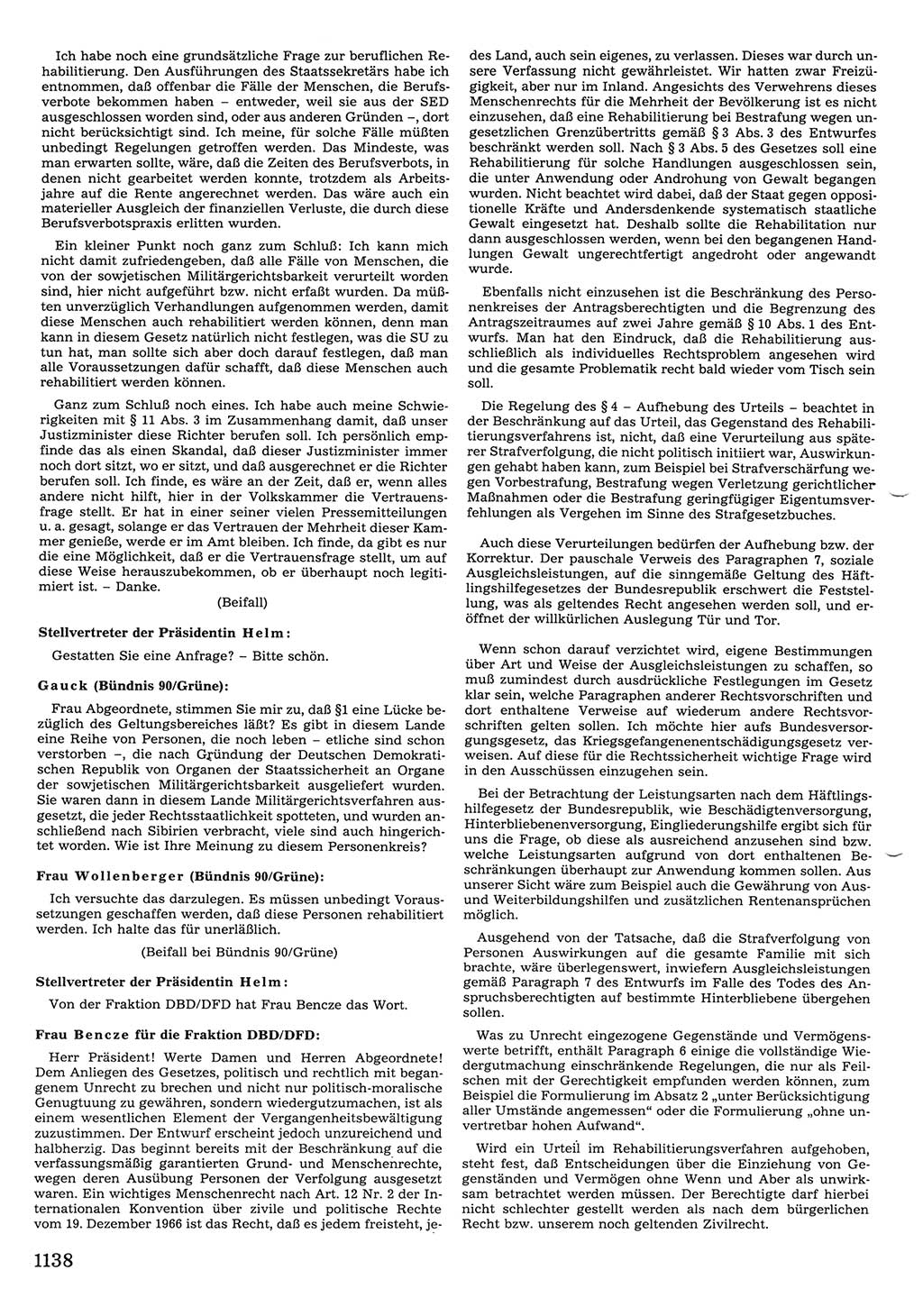 Tagungen der Volkskammer (VK) der Deutschen Demokratischen Republik (DDR), 10. Wahlperiode 1990, Seite 1138 (VK. DDR 10. WP. 1990, Prot. Tg. 1-38, 5.4.-2.10.1990, S. 1138)