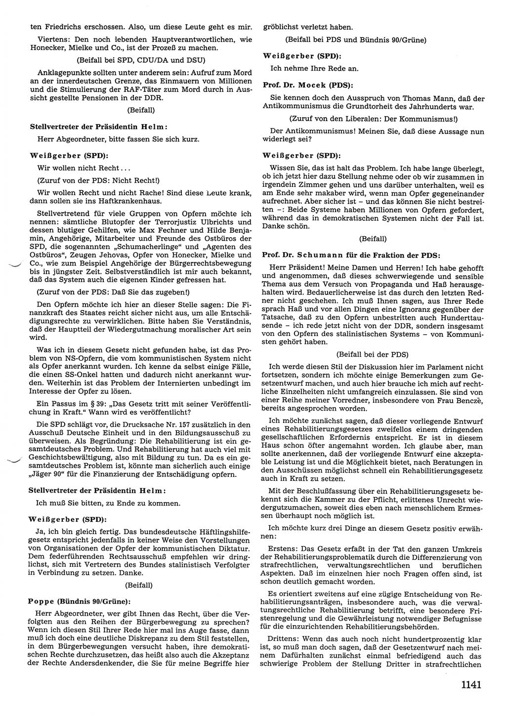 Tagungen der Volkskammer (VK) der Deutschen Demokratischen Republik (DDR), 10. Wahlperiode 1990, Seite 1141 (VK. DDR 10. WP. 1990, Prot. Tg. 1-38, 5.4.-2.10.1990, S. 1141)