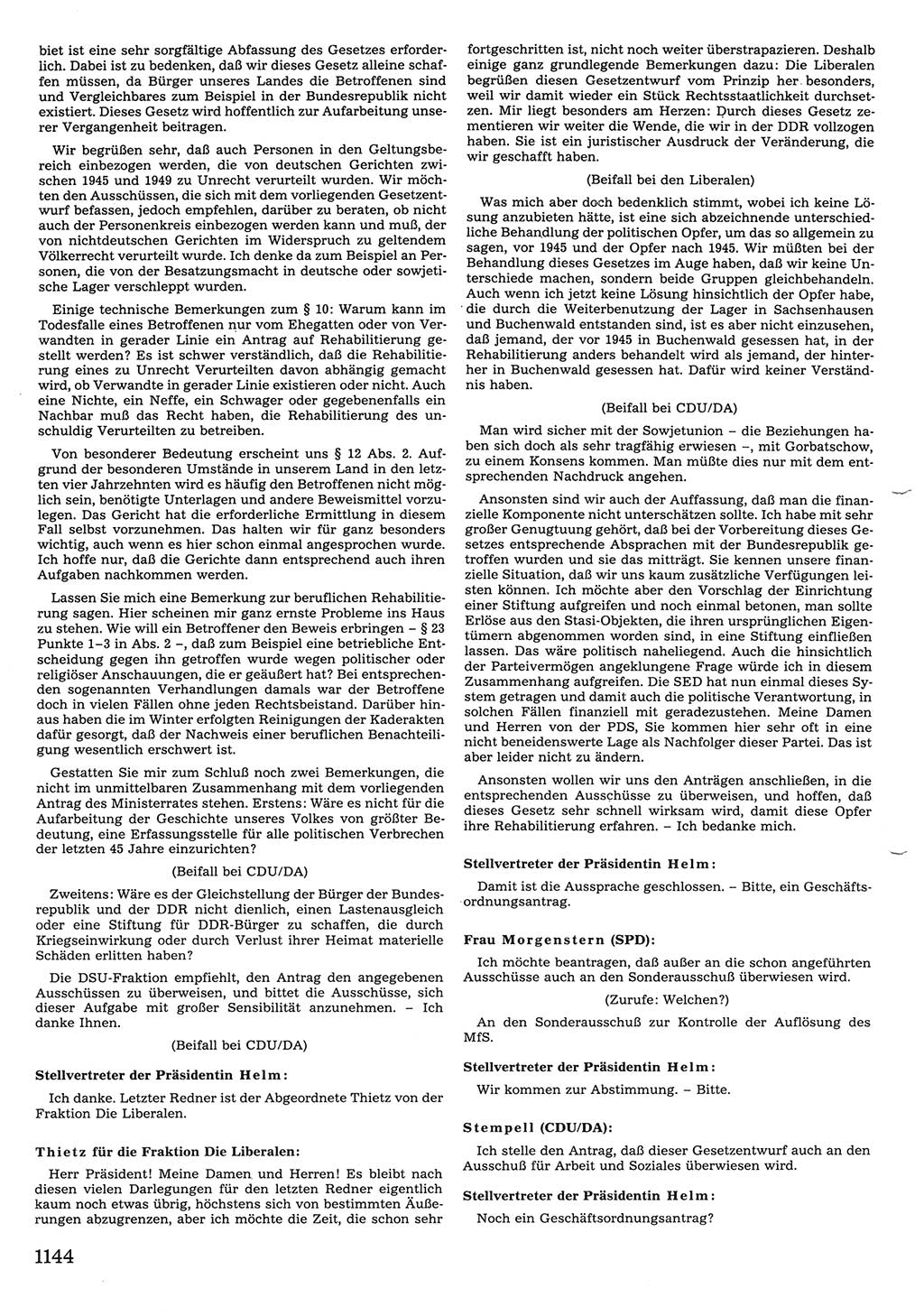 Tagungen der Volkskammer (VK) der Deutschen Demokratischen Republik (DDR), 10. Wahlperiode 1990, Seite 1144 (VK. DDR 10. WP. 1990, Prot. Tg. 1-38, 5.4.-2.10.1990, S. 1144)