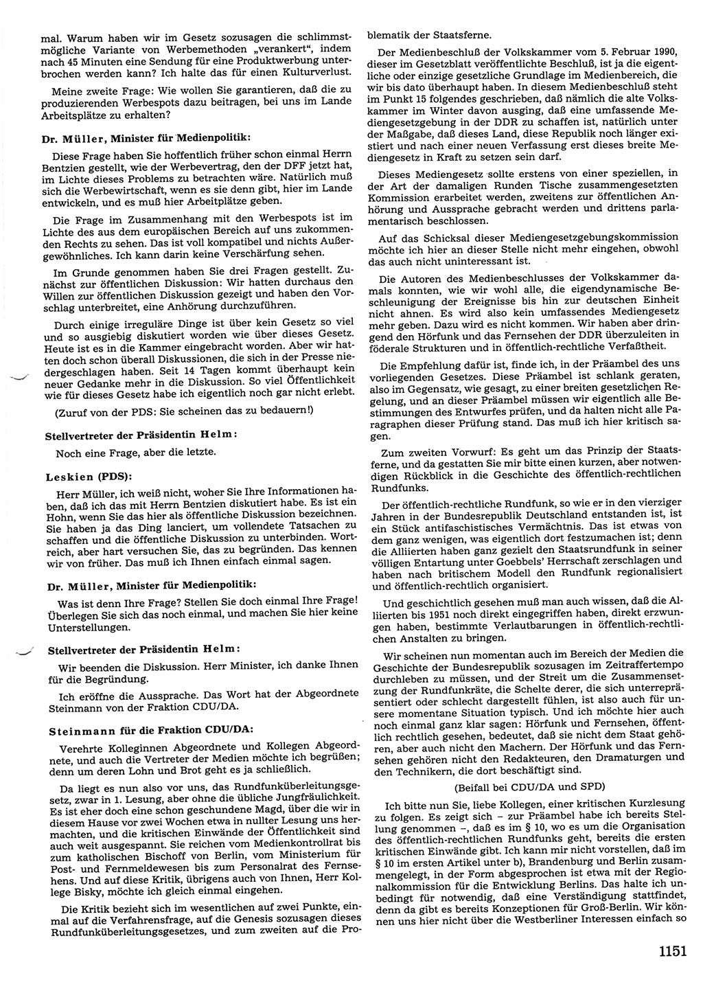 Tagungen der Volkskammer (VK) der Deutschen Demokratischen Republik (DDR), 10. Wahlperiode 1990, Seite 1151 (VK. DDR 10. WP. 1990, Prot. Tg. 1-38, 5.4.-2.10.1990, S. 1151)