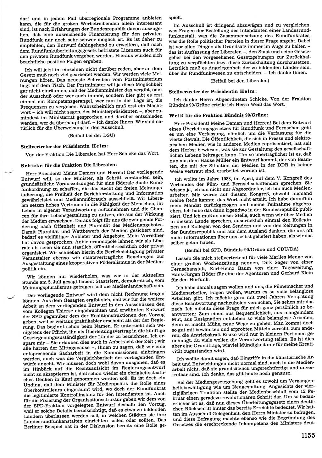 Tagungen der Volkskammer (VK) der Deutschen Demokratischen Republik (DDR), 10. Wahlperiode 1990, Seite 1155 (VK. DDR 10. WP. 1990, Prot. Tg. 1-38, 5.4.-2.10.1990, S. 1155)