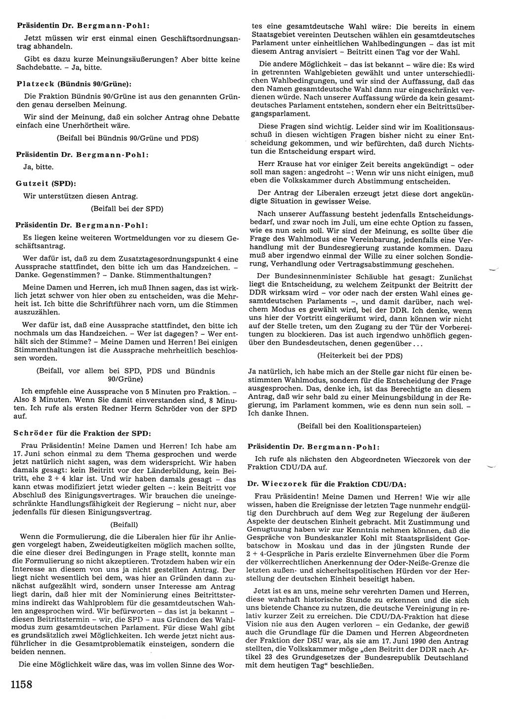 Tagungen der Volkskammer (VK) der Deutschen Demokratischen Republik (DDR), 10. Wahlperiode 1990, Seite 1158 (VK. DDR 10. WP. 1990, Prot. Tg. 1-38, 5.4.-2.10.1990, S. 1158)