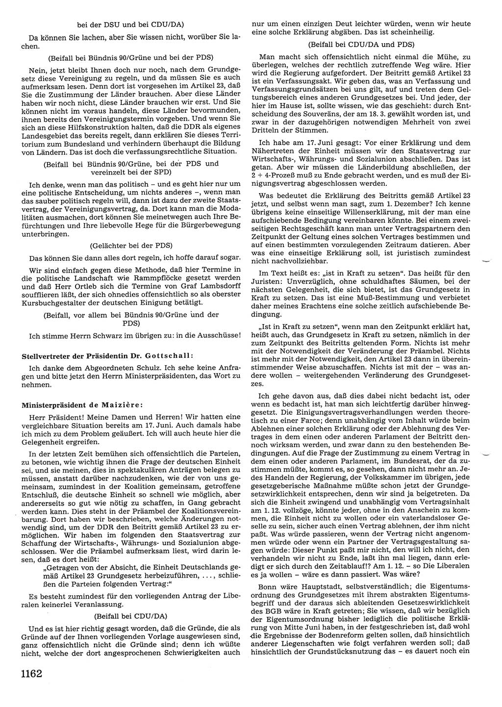 Tagungen der Volkskammer (VK) der Deutschen Demokratischen Republik (DDR), 10. Wahlperiode 1990, Seite 1162 (VK. DDR 10. WP. 1990, Prot. Tg. 1-38, 5.4.-2.10.1990, S. 1162)