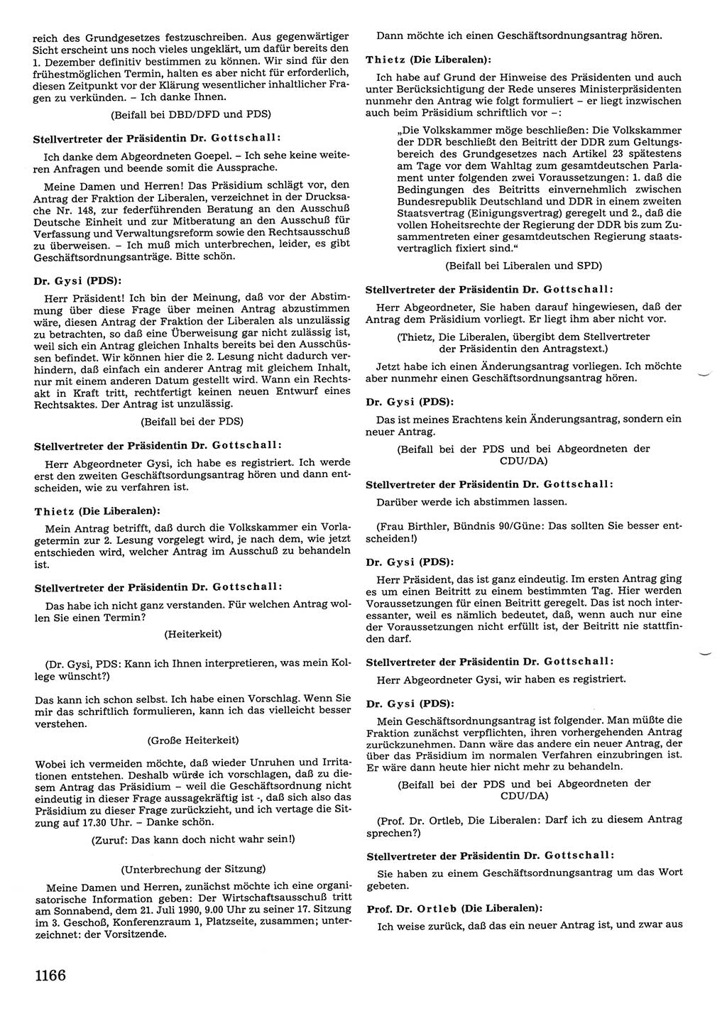 Tagungen der Volkskammer (VK) der Deutschen Demokratischen Republik (DDR), 10. Wahlperiode 1990, Seite 1166 (VK. DDR 10. WP. 1990, Prot. Tg. 1-38, 5.4.-2.10.1990, S. 1166)