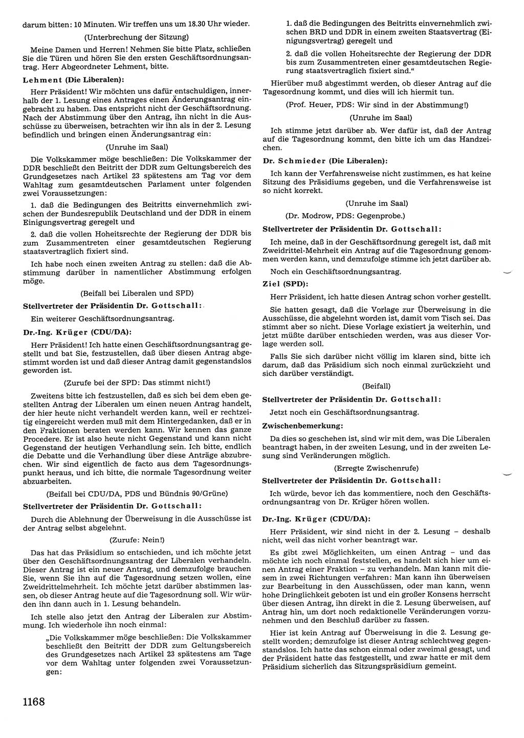 Tagungen der Volkskammer (VK) der Deutschen Demokratischen Republik (DDR), 10. Wahlperiode 1990, Seite 1168 (VK. DDR 10. WP. 1990, Prot. Tg. 1-38, 5.4.-2.10.1990, S. 1168)