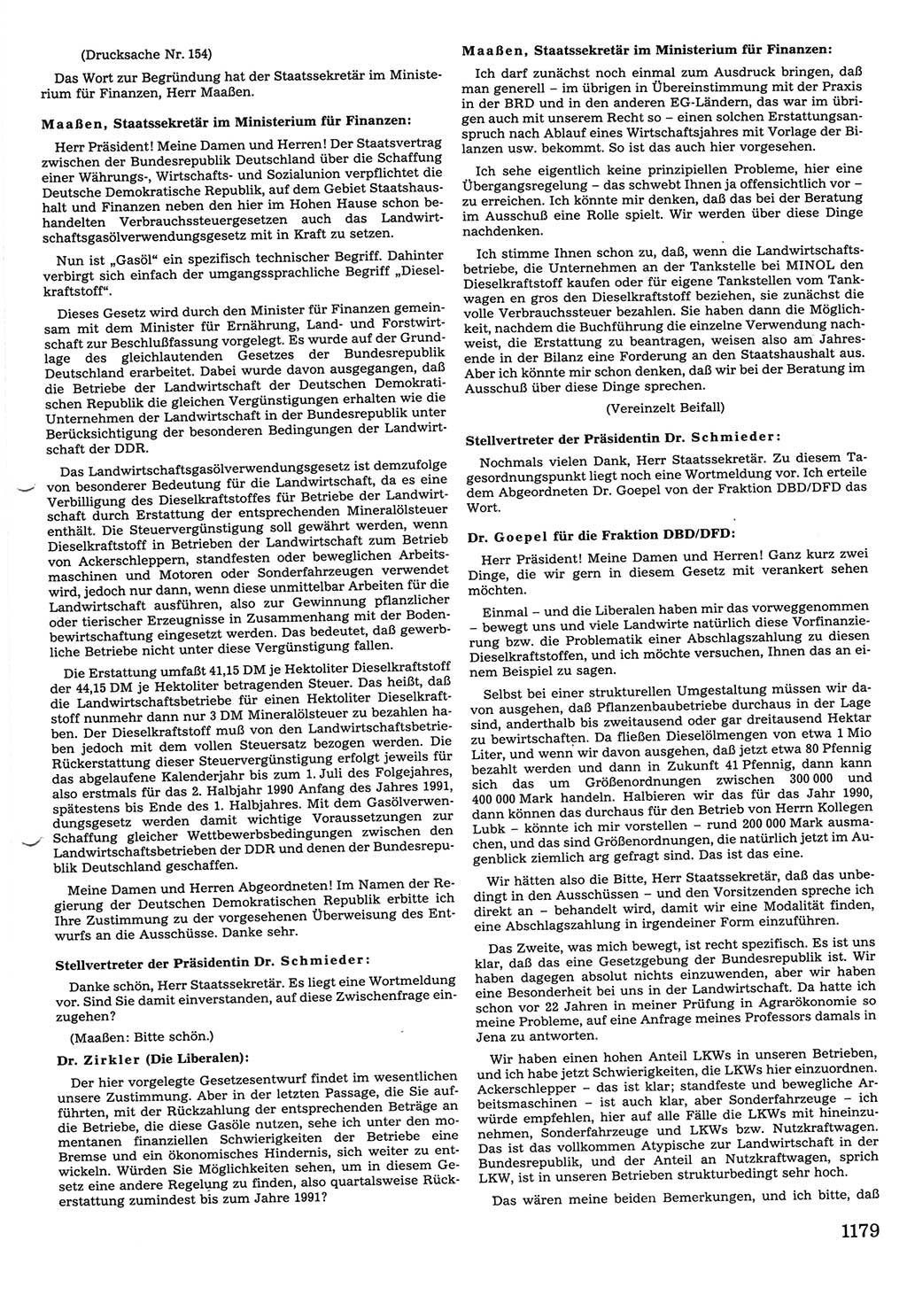 Tagungen der Volkskammer (VK) der Deutschen Demokratischen Republik (DDR), 10. Wahlperiode 1990, Seite 1179 (VK. DDR 10. WP. 1990, Prot. Tg. 1-38, 5.4.-2.10.1990, S. 1179)