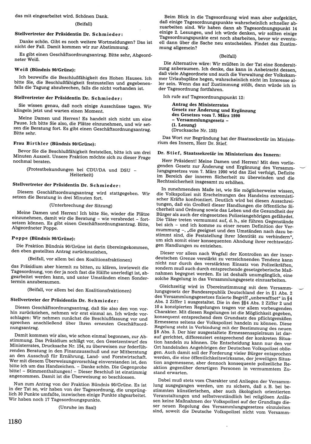 Tagungen der Volkskammer (VK) der Deutschen Demokratischen Republik (DDR), 10. Wahlperiode 1990, Seite 1180 (VK. DDR 10. WP. 1990, Prot. Tg. 1-38, 5.4.-2.10.1990, S. 1180)