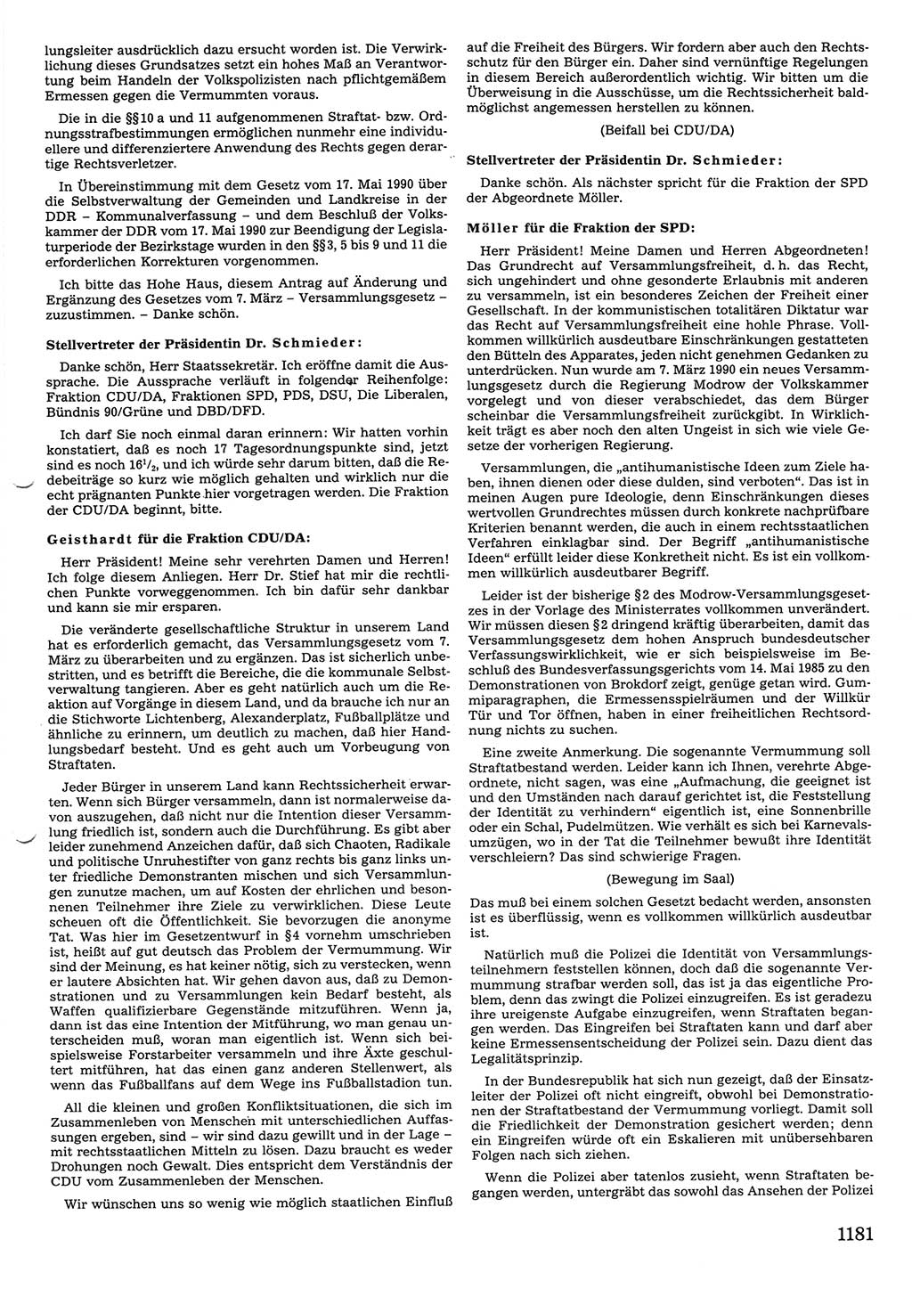 Tagungen der Volkskammer (VK) der Deutschen Demokratischen Republik (DDR), 10. Wahlperiode 1990, Seite 1181 (VK. DDR 10. WP. 1990, Prot. Tg. 1-38, 5.4.-2.10.1990, S. 1181)