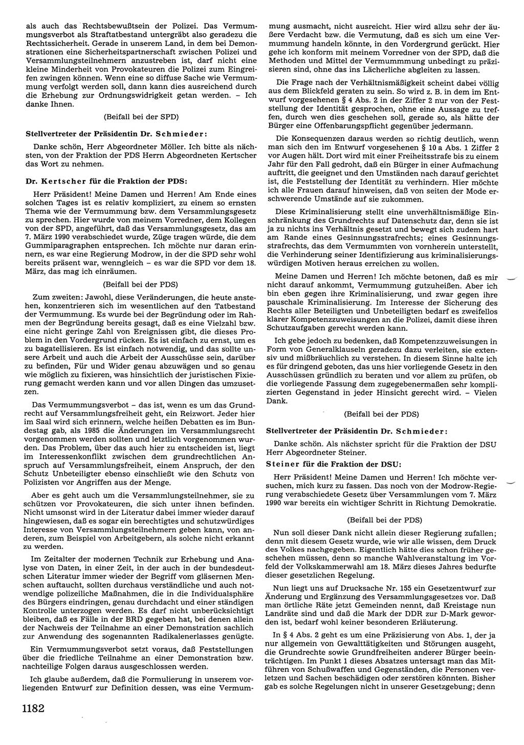 Tagungen der Volkskammer (VK) der Deutschen Demokratischen Republik (DDR), 10. Wahlperiode 1990, Seite 1182 (VK. DDR 10. WP. 1990, Prot. Tg. 1-38, 5.4.-2.10.1990, S. 1182)