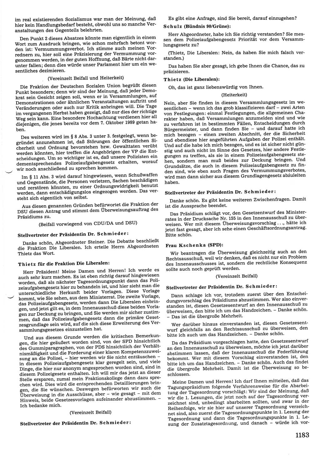Tagungen der Volkskammer (VK) der Deutschen Demokratischen Republik (DDR), 10. Wahlperiode 1990, Seite 1183 (VK. DDR 10. WP. 1990, Prot. Tg. 1-38, 5.4.-2.10.1990, S. 1183)