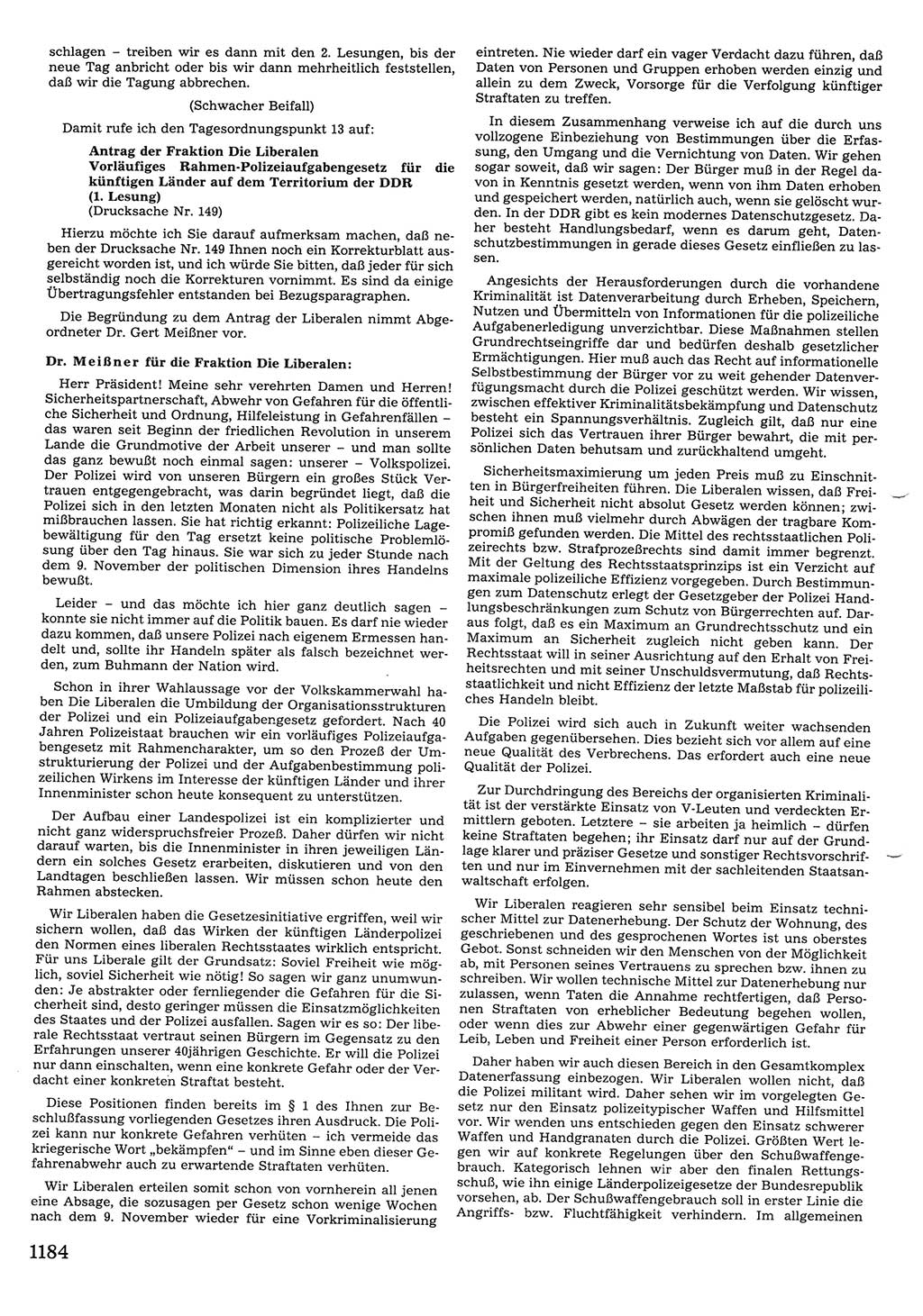 Tagungen der Volkskammer (VK) der Deutschen Demokratischen Republik (DDR), 10. Wahlperiode 1990, Seite 1184 (VK. DDR 10. WP. 1990, Prot. Tg. 1-38, 5.4.-2.10.1990, S. 1184)