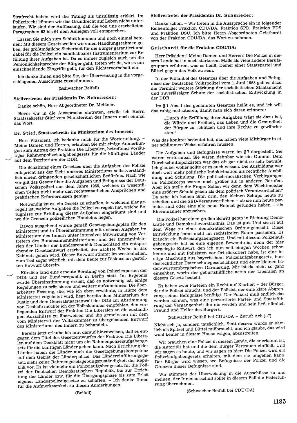 Tagungen der Volkskammer (VK) der Deutschen Demokratischen Republik (DDR), 10. Wahlperiode 1990, Seite 1185 (VK. DDR 10. WP. 1990, Prot. Tg. 1-38, 5.4.-2.10.1990, S. 1185)