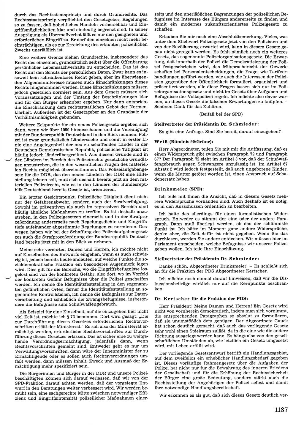 Tagungen der Volkskammer (VK) der Deutschen Demokratischen Republik (DDR), 10. Wahlperiode 1990, Seite 1187 (VK. DDR 10. WP. 1990, Prot. Tg. 1-38, 5.4.-2.10.1990, S. 1187)