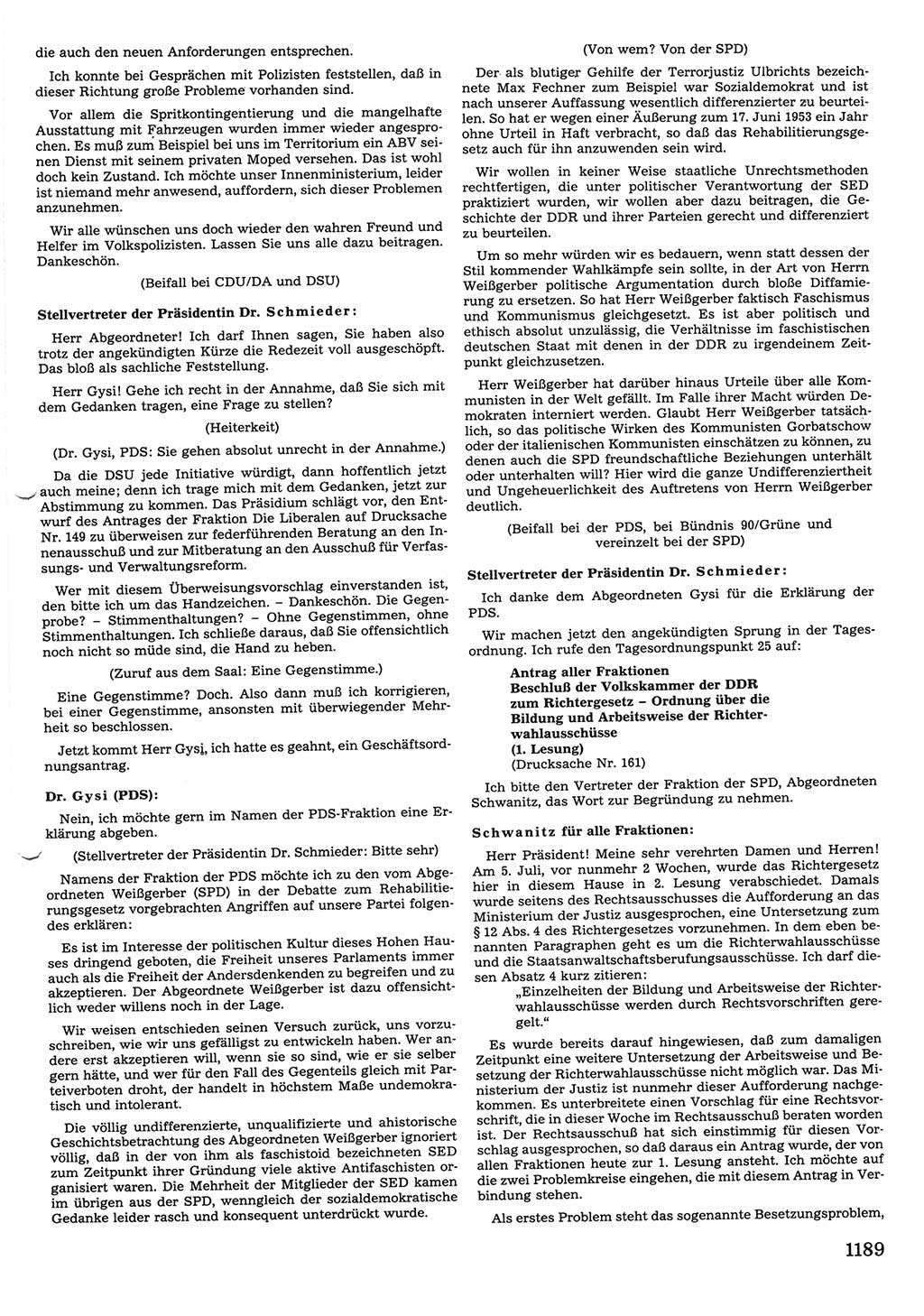 Tagungen der Volkskammer (VK) der Deutschen Demokratischen Republik (DDR), 10. Wahlperiode 1990, Seite 1189 (VK. DDR 10. WP. 1990, Prot. Tg. 1-38, 5.4.-2.10.1990, S. 1189)