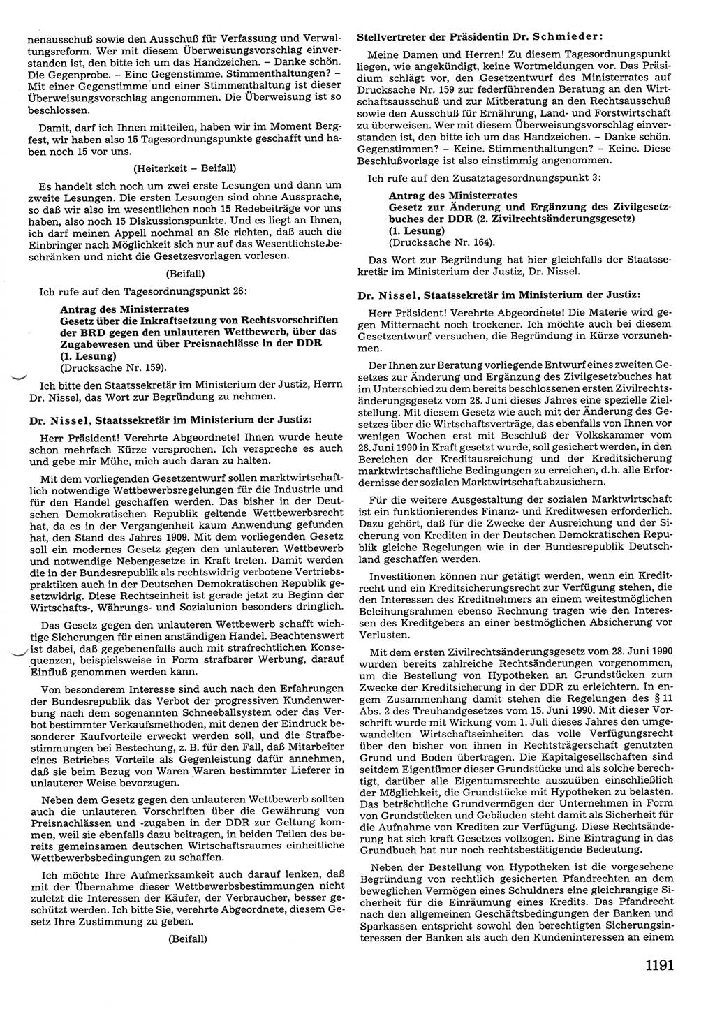 Tagungen der Volkskammer (VK) der Deutschen Demokratischen Republik (DDR), 10. Wahlperiode 1990, Seite 1191 (VK. DDR 10. WP. 1990, Prot. Tg. 1-38, 5.4.-2.10.1990, S. 1191)