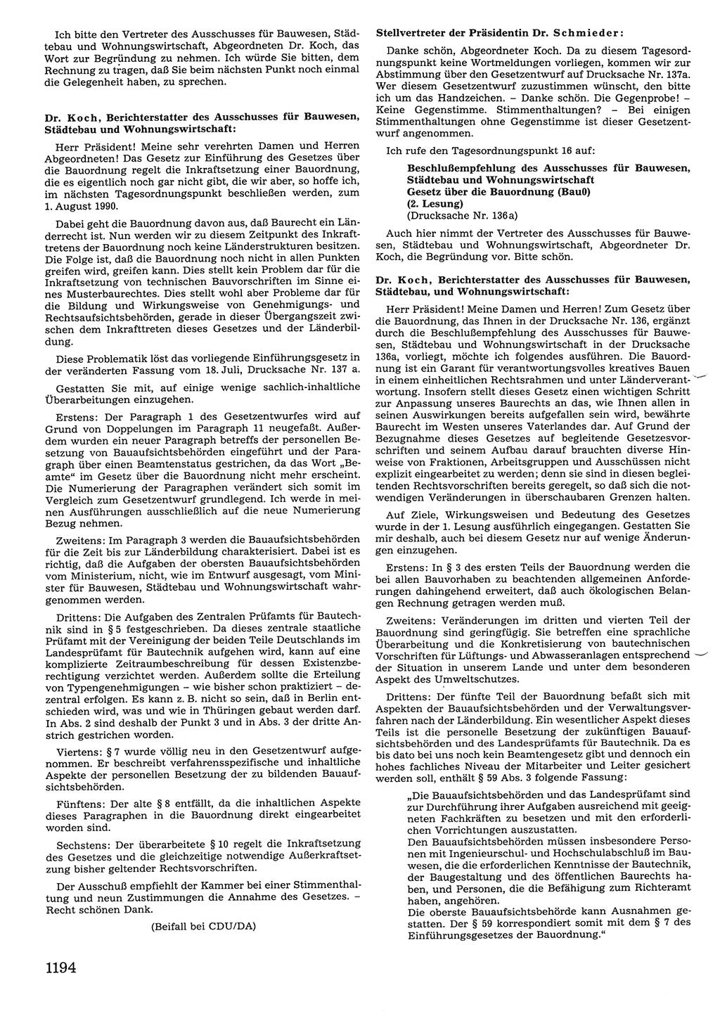 Tagungen der Volkskammer (VK) der Deutschen Demokratischen Republik (DDR), 10. Wahlperiode 1990, Seite 1194 (VK. DDR 10. WP. 1990, Prot. Tg. 1-38, 5.4.-2.10.1990, S. 1194)